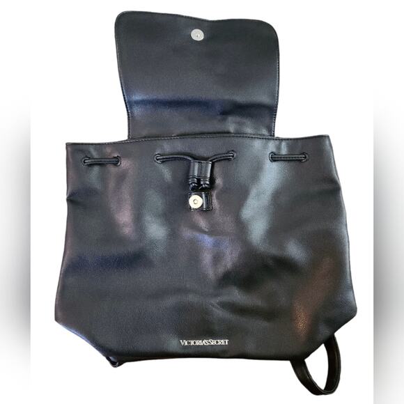 NWT Victoria's Secret black vegan leather full size drawstring backpack - Picture 4 of 14